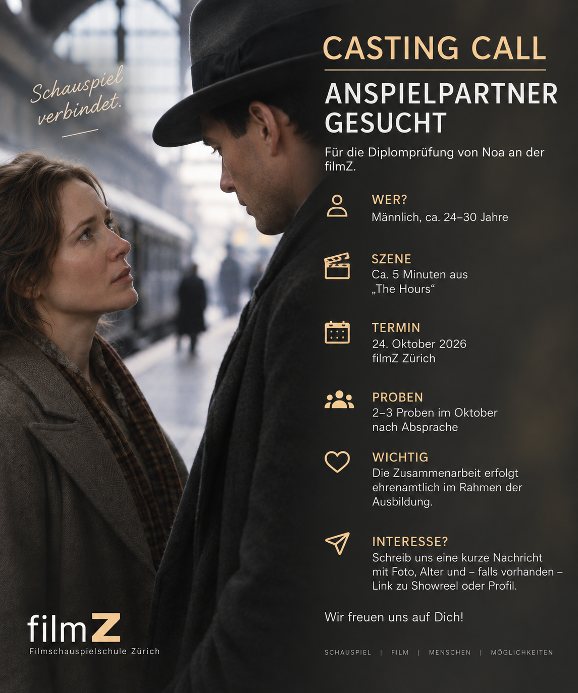 Casting Call Anspielpartner für Dialogszene Diplomprüfung