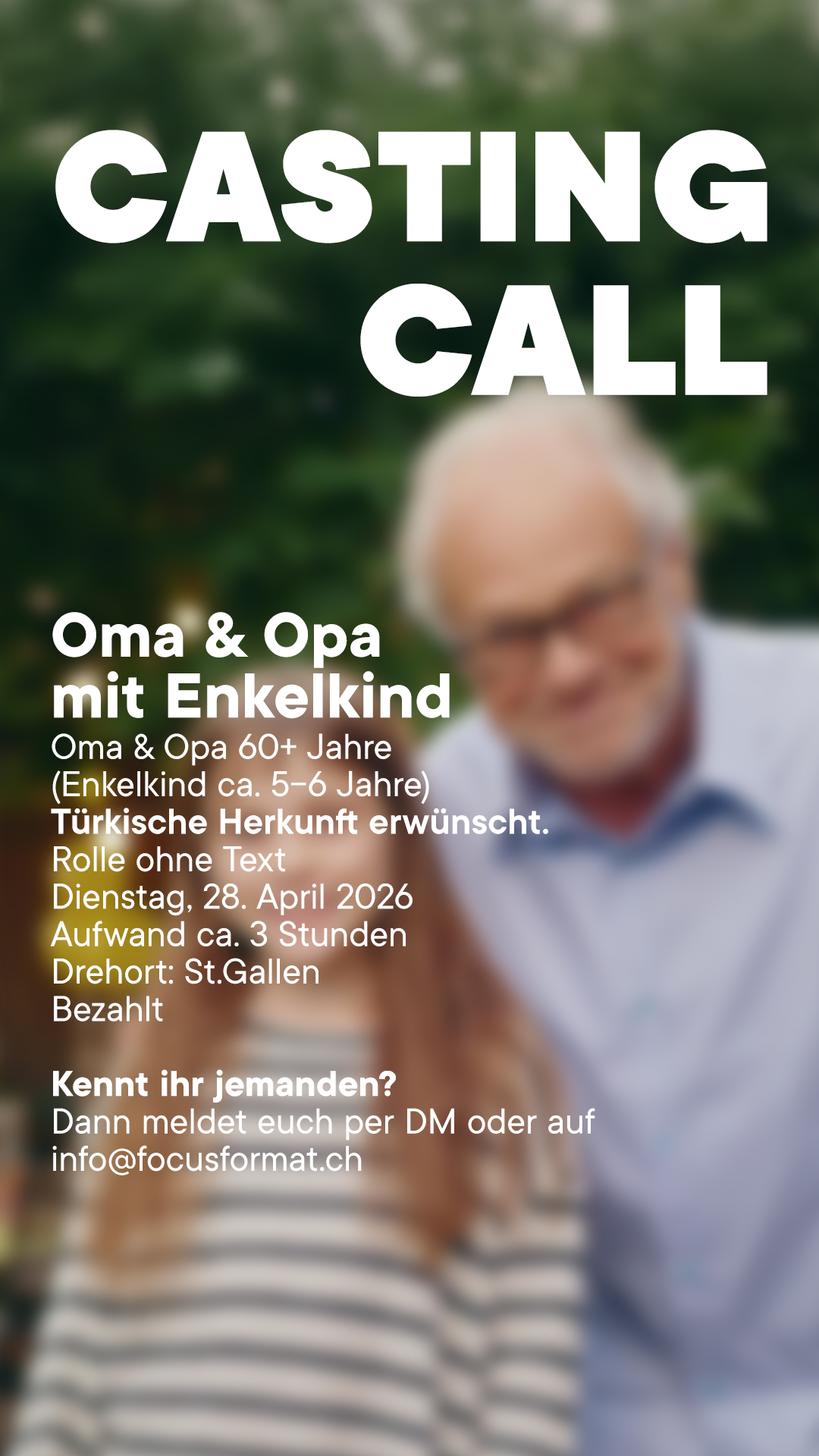 Casting Call / Oma & Opa mit Enkelkind