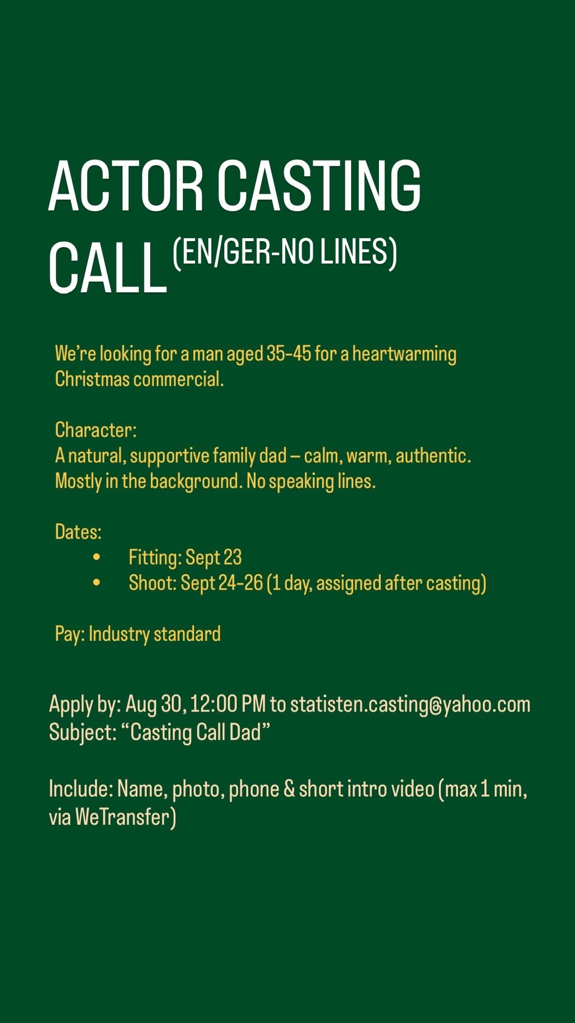 EXTRA CASTING CALL (EN/GER-NO LINES)