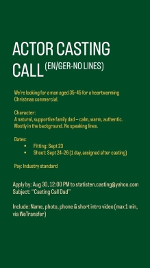 EXTRA CASTING CALL (EN/GER-NO LINES) EXTRA CASTING CALL (EN/GER-NO LINES)