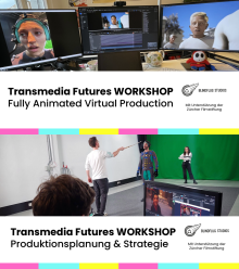 Promobild für die Workshops mit Bilder, die Prozesse aus der Fully Animated Virtual Production zeigen